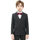 Boys Suits Set Kids Plaid Dress Suit Slim Fit Checkered Stripe Tuxedo | Plaid Dress Suit, Slim Fit, Striped, Jacket Vest Pants, 3 Piece, Formal, Stripe Tuxedo for Wedding, Banquet, Dinner