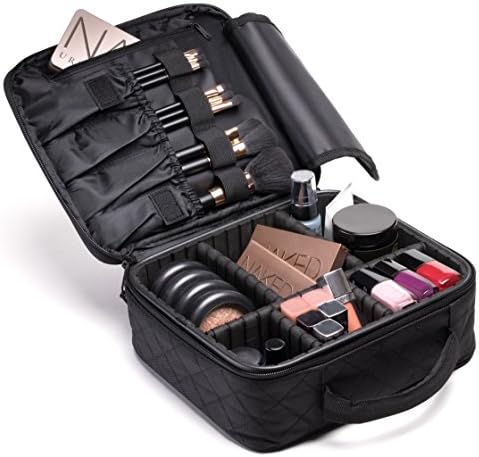 Cosmetic Travel Bag - Make Up Bags for Women - Makeup Travel Organizer - Big Makeup Bag - Large Makeup Case with Adjustable Dividers by Ramaka Solutions (10”L x 3.5”W x 9”H) Black