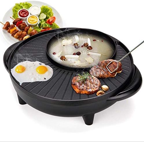 BBQ Poke Hot Pot，New Korean Style BBQ Poke Hot Pot Dual Pot Barbecue Machine， Non-Stick All Powerful Stovetop Grill Electric Multifunctional Round Baking Pan Multi - Purpose Pot, Black Kitchen Pot