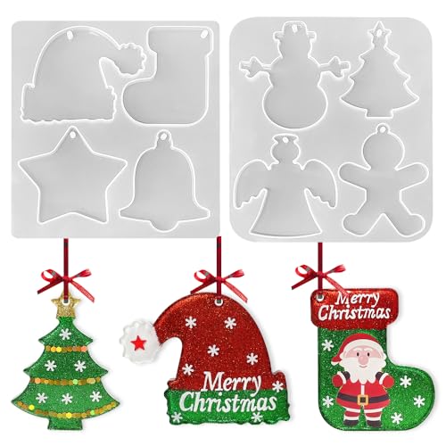 RESINWORLD 2Pcs Christmas Ornament Resin Mold, Holiday Silicone Mold, Jingle Bells/Gingerbread Men Bauble Mold