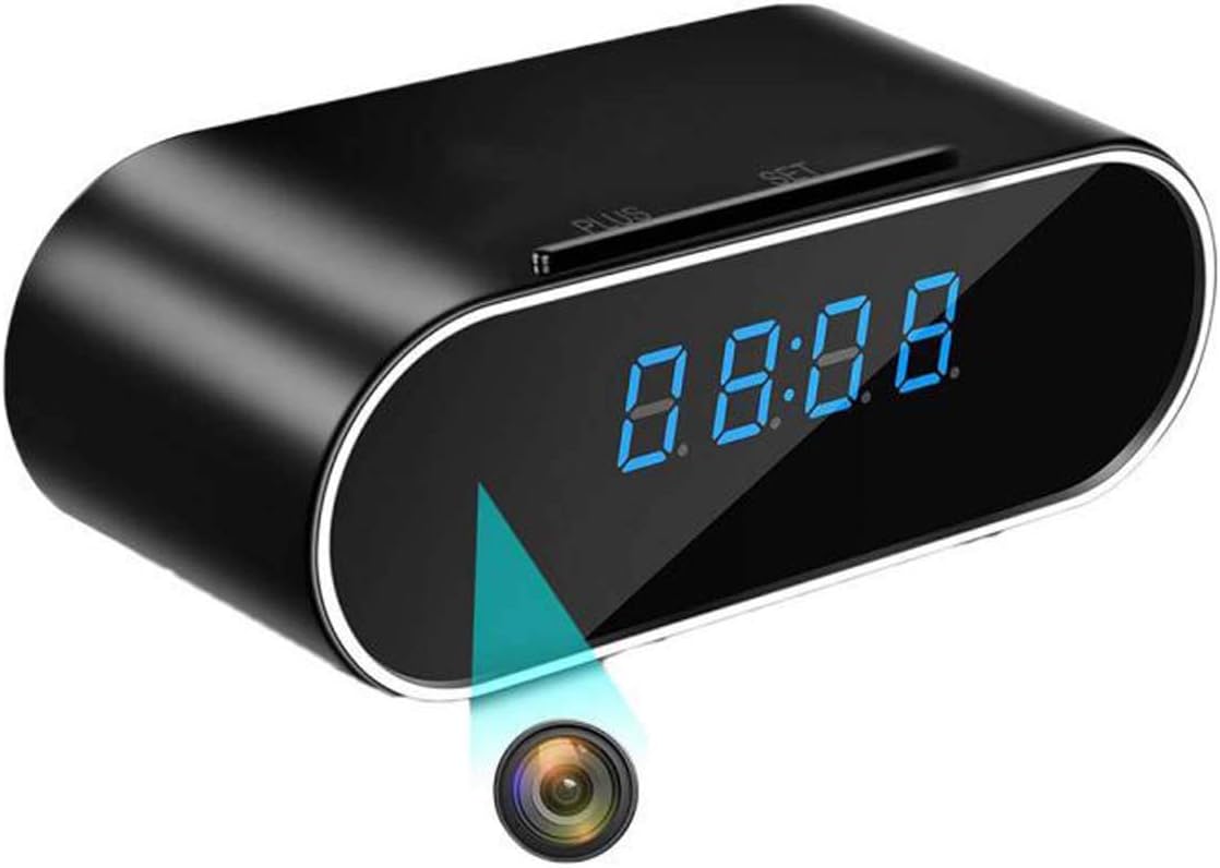 XJYA Wireless Camera 1080P WiFi Alarm Clock, Hidden Camera Clock with DVR Night Vision/Motion Detection/Loop Recording Home Security Surveillance Cameras/iPhone, Android and Windows Supported,B