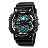 Men's Sport Watch, Dual Dial Waterproof Digital Analog 24H Military Outdoor Electronic LED Back Light Display Alarm Stopwatch 50M Water Resistant for Kids Boy Children Black Grey