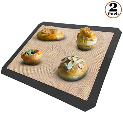 2 Baking Mats - Tray pan liner for Healthy, Fat-free dishes - Food-grade Silicon Liner Reusable up to 2,000 Times - Non-Stick Cookie Sheets - Perfect for Macarons, Pastry, Bread, Bun making