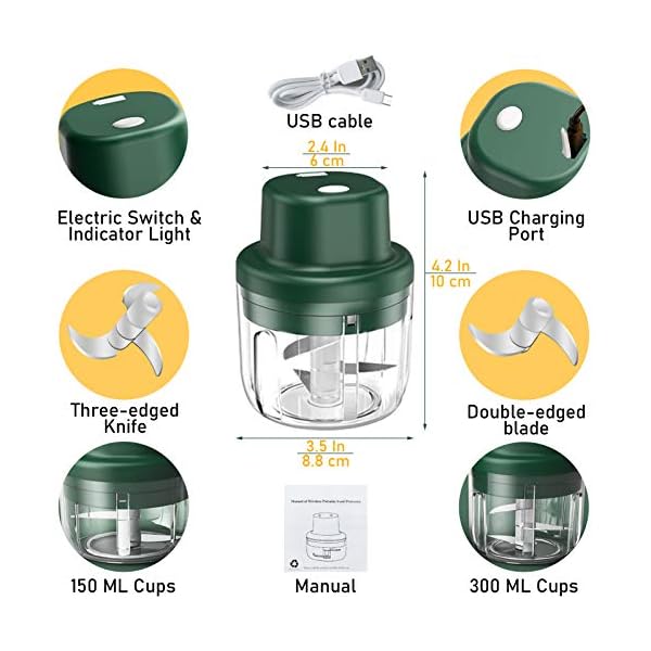 Yumzeco-Mini-Chopper-Food-ProcessorElectric-Mini-Food-Processor300Ml150Ml-45W-Mini-Chopper-Electric-With-3-Sharp-Blades-For-Chili-Meat-Fruit-Vegetable-Ginger-Mixer-Grinder-Onion-Garlic-Chopper Yumzeco Mini Chopper Food Processor,Electric Mini Food Processor,300Ml+150Ml 45W Mini Chopper Electric With 3 Sharp…