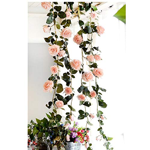 Felice Arts 5.9Ft Fake Peony Vine Garland Artificial Flower Plants Green Leaf Hanging Vine Garland for Wedding Party Home Garden Wall Decoration-Champagne …