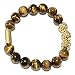 Genuine Tiger Eye Stone Bead Stretchy Elastic Bracelet with Gold Tone Faceted Accents, 8mm, Friendship, Couples