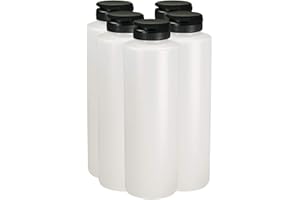 Pinnacle Mercantile Condiment Squeeze Bottles with Flip Top Hinged Black Cap 16 oz Set of 5 (Perfect for Condiments, Sauces, Dressings, BBQ, Ketchup) Made USA