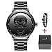 FASIOU Black Mens 3D Skull Design Watch Quartz Movement 3ATM Waterproof Wristwatch