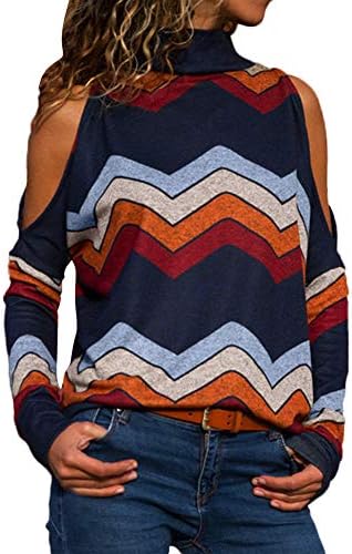 Women Sweatshirts Long Sleeve Fahion Ladies Plus Size Cold Shoulder Blouse Geometric Floral Printed Jumper Top Shirts