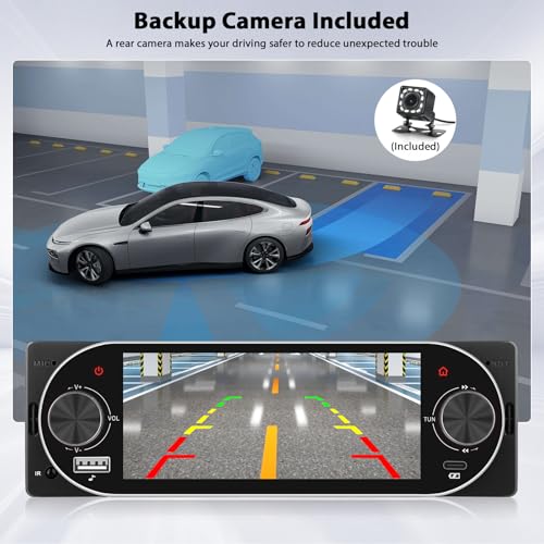 Inefala Radio Display 1 DIN with Carplay and Android Auto, 5.1'' Touch Screen with Bluetooth, Mirror Link, FM/RDS USB Type-C EQ, Rear View Camera