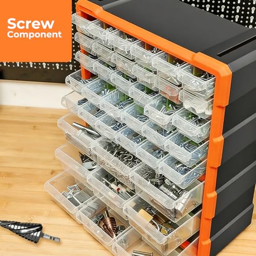 Beauenty Screws Storage Cabinet, 39 Drawers Tools Organiser Unit, Plastics Component Organizer, Small Parts Drawers Storage Box for Nuts, Bolts, Sewing, Nails, Craft (38L x 16W x 47H cm)