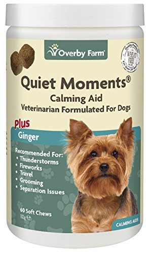 Overby Farm Quiet Moments For Dogs Soft Chews | Calming Treats For Dogs In Stress | Dog Anxiety Relief Aid Supplement For Thunder, Fireworks, Travel, Grooming, Separation Issues & Post Surgery | 60 Ct