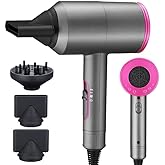 Ionic Hair Dryer, 1800W Fast Drying, Low Noise Hair Dryer with Diffuser and 2 Concentrator Nozzles for Home, Salon & Travel