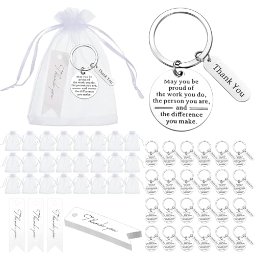50 Pcs Employee Appreciation Gifts, Appreciation Keychain Set, Bulk Thank You Gifts Organza Bags with Thank You Cards for Coworkers, Employees, Teachers Favors
