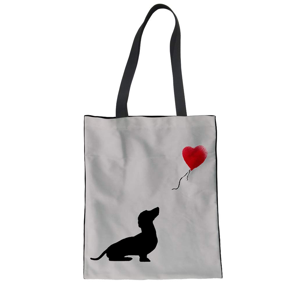 Showudesigns Canvas Tote Bag Women's Linen Handbag Teen Girls Satchel Shopping Grocery Bag Dachshund Heart White Mother's Day Gifts