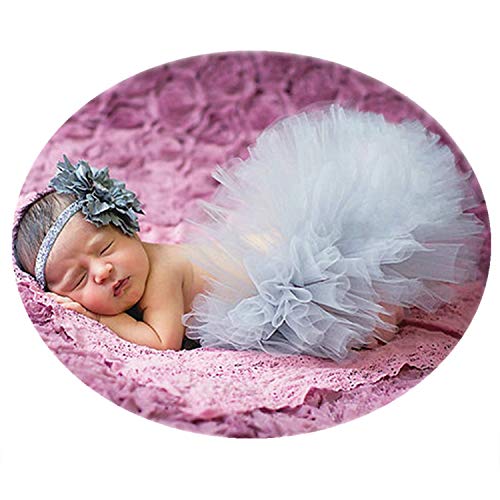 Newborn Girl Photography Props Outfits - Gray Baby Tutu Skirt and Headband Set