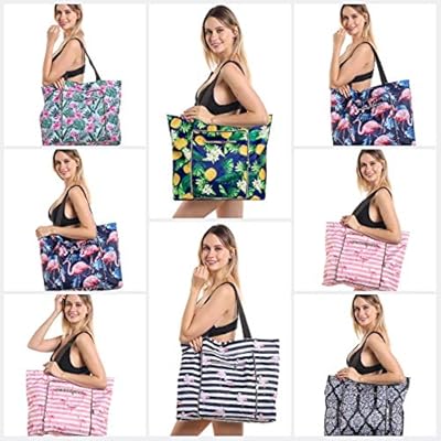 2 In 1 Foldable Large Waterproof Tote Bag with Zipper for Beach, Travel, Gym and Swim 51PT6ujZQfL