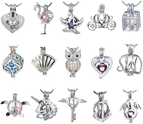Cherri Wave 10 Pieces White Gold Plated Pearl Bead Cages Pendants for Jewelry Making/Essential Oil Scent Diffuser Locket Pendants (Set A)