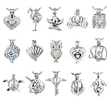 Cherri Wave 10 Pieces White Gold Plated Pearl Bead Cages Pendants for Jewelry Making/Essential Oil Scent Diffuser Locket Pendants (Set A)