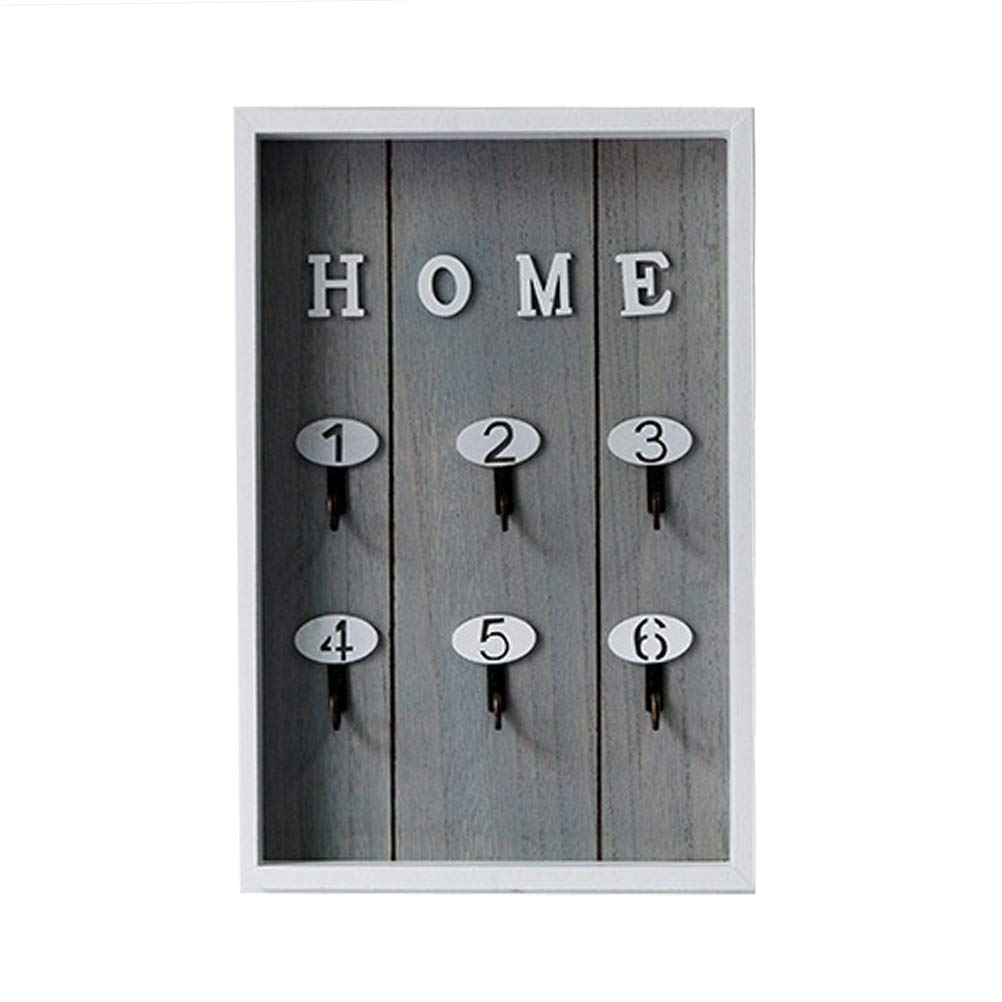 LIOOBO Wall Mounted Key Holder Wood Decorative Home Sign Key Hooks for Living Area Kitchen Keyring Rack Home Holder (Grey)