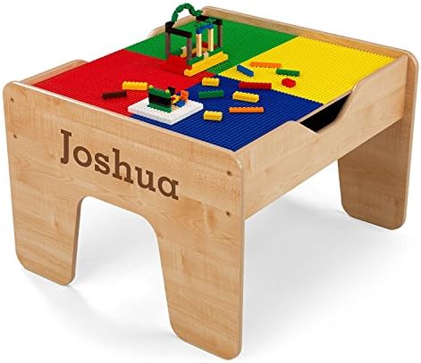 Best Selling Natural Wood Kids Toddler Lego Train Play Activity Table Center With Storage Holder Accessories- Composite Rubberwood Natural Finish Two-Sided Includes 200 Lego Blocks- 30 Piece Train Set