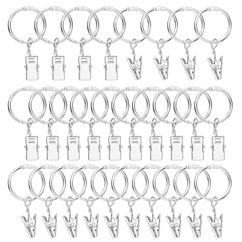 uxcell Curtain Rings with Clips 1" Interior Diameter Clip Silver 28 Pack at Amazon