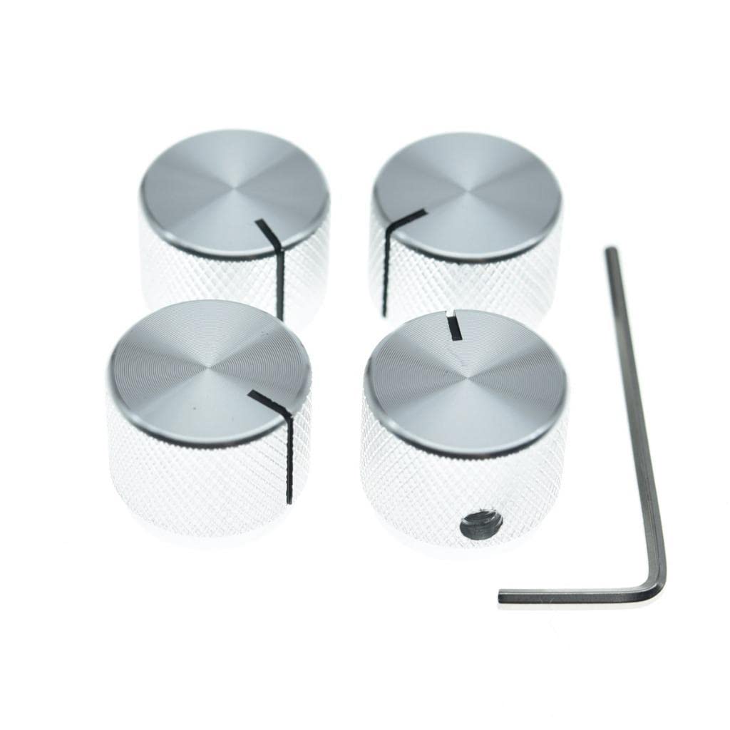 4-Pack 20mm Diam. Set Screw Style Aluminium Potentiometer Knobs 1/4" Universal Pot Control Knobs with Indicator for Guitar/Bass/AMP Amplifier Silver — image 1