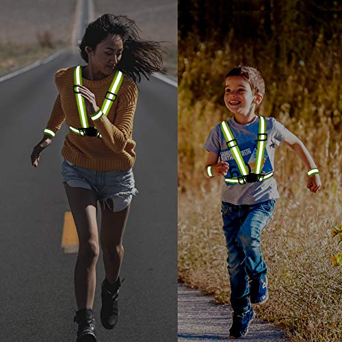 Reflective Vest, 2 Pack Safety Reflective Running Vests with 4 Safety Reflector Band Tape, Adjustable Reflective Safety Vests for Night Running Walking Cycling Motorcycle Jogging Working