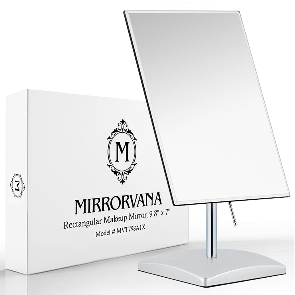 MIRRORVANA Large Table Desk Mirror with Stand for Office Desktop, Makeup Vanity and Bathroom Countertop - Personal Adjustable Face Mirror - 9.8