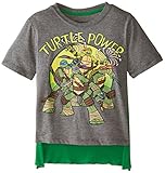 Nickelodeon Little Boys' Teenage Mutant Ninja Turtles Turtle Power Short Sleeve Cape T-Shirt, Grey/Green, 5/6