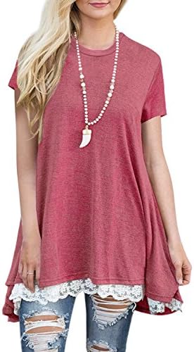 BELAMOR Womens Short Sleeve Plus Size Tunics to wear with Leggings Pink,XL