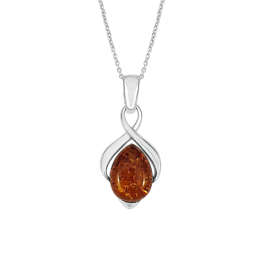 Kiara Jewellery 925 Sterling Silver Brown Amber Infinity Pendant Necklace on 18" Sterling Silver Chain.