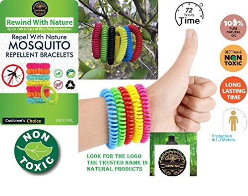 Rewind With Nature Anti Mosquito Repellent Bracelet 20 Pcs for Kids, Adults, Pets-Insect Repellent Bracelet, Wrist, Ankle, 100% Natural Silicon- Non Toxic - Waterproof Safe Travel Bug Bands Bracelet