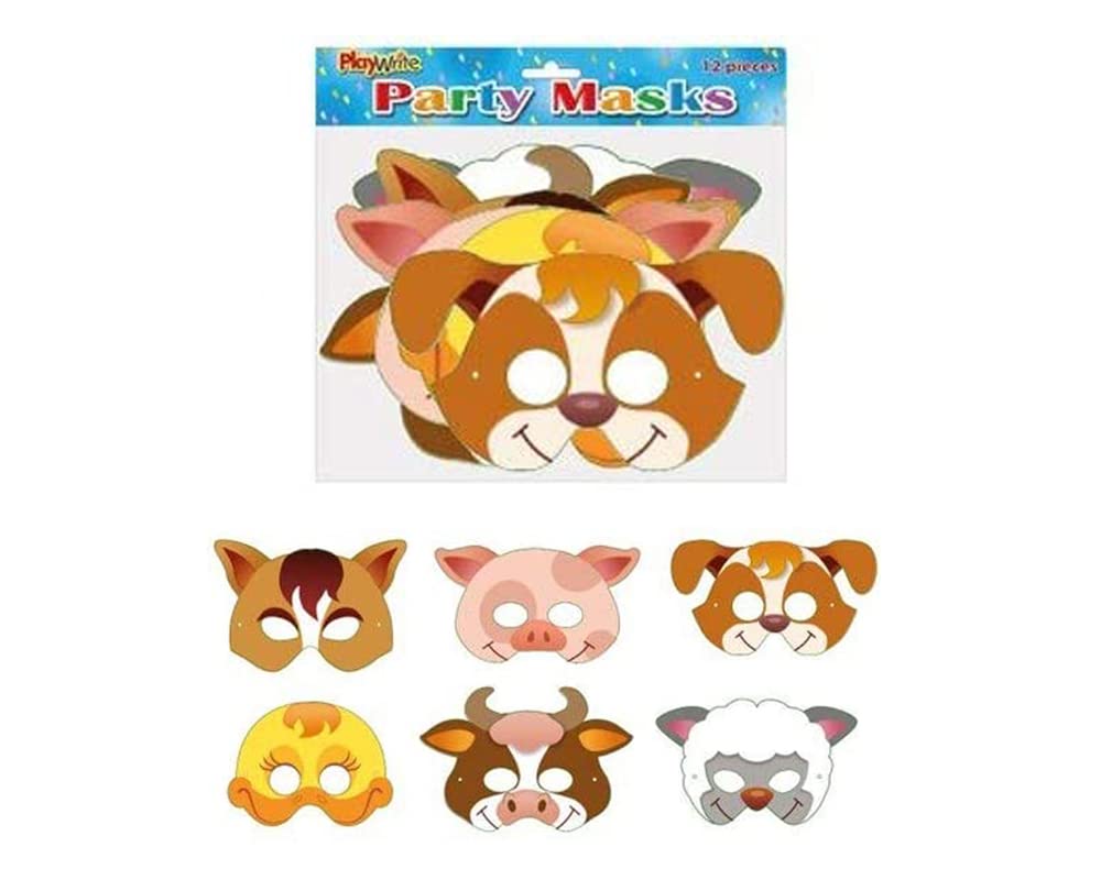 Playwrite Pack of 12 Farm Animal Cardboard Masks