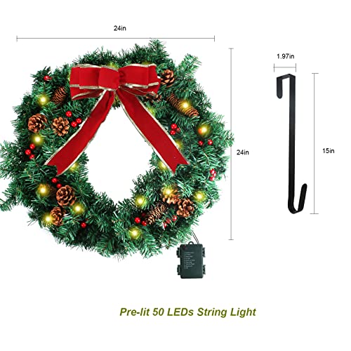24" Artificial Lighted Christmas Wreath Prelit Christmas Wreath w