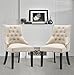 LSSBOUGHT Set of 2 Fabric Dining Chairs Leisure Padded Chairs with Black Solid Wooden Legs,Beige