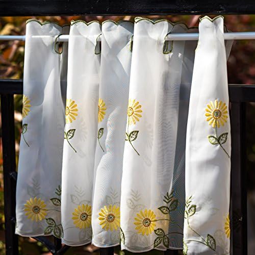 WEMAY Panel Embroidery Pastoral Style Cafe Curtain Kitchen Curtain Floral Window Valance,W58 XL18 inch (Yellow Daisy)