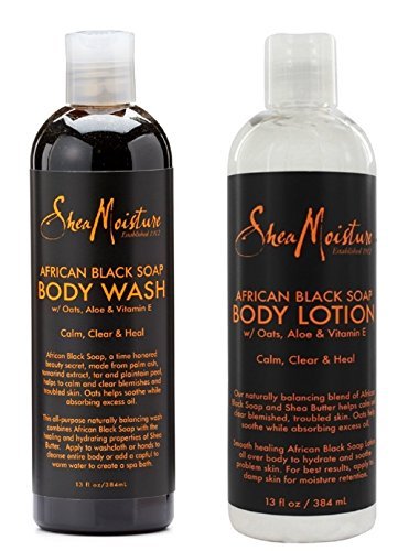 Shea Moisture African Black Soap Body Wash and Body Lotion with Oats Aloe and Vitamin E Set of 2