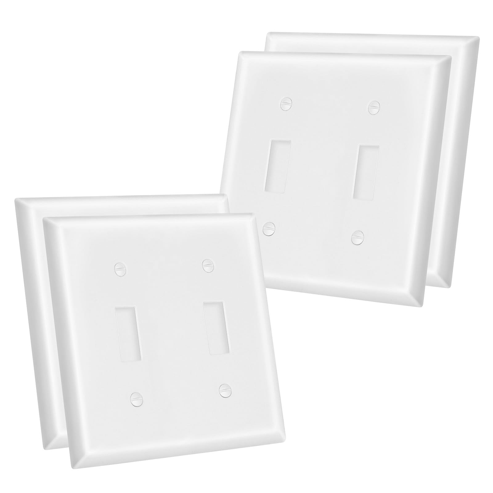 Photo 1 of 4 Pack Toggle Light Switch Wall Plates, Standard Size 2-Gang 4.57" X 4.57", Unbreakable And High Temperature Resistant Double Outlet Cover Plate, White