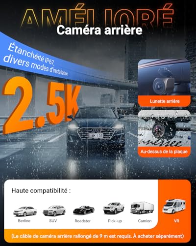 VANTRUE N4S Triple STARVIS 2 Car Dashcam 2.7K+2.5K+2.5K Front and Rear, 5GHz WiFi Infrared GPS Camera, 3 Canuax HDR 360°, French Voice Control, 15s Pre-Recording, Max 1TB