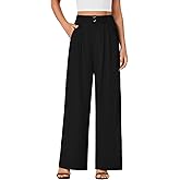 Vrtige Women's Elastic High Waisted Wide Leg Long Pants Office Casual Trousers with Pockets