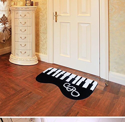 XIAOHE Piano keys Music Notes striped Doormat Mat Pad Small Carpet tile irregular shape (black)
