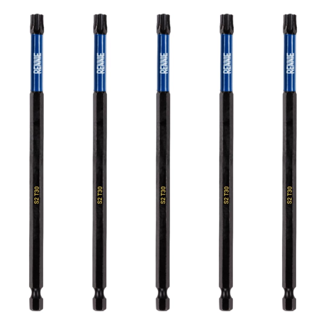 5 x Rennie Tools 150mm Long T30 TX30 Impact Screwdriver Driver Bits Set. Heavy Duty Magnetic Torx Screwdriver Bit Set. Black Oxide Coated Torx Impact Driver Bits. Torx Bit Set.
