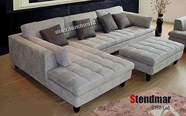 3-Piece Grey Microfiber Sectional Sofa with Chaise & Ottoman S168LG