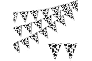 BELMAKS 3 PCS Cow Print Pennants - Triangle Moo Print Streamers for Farm & Animal Parties - Durable Paper Banners for Birthday Party Supplies - 7.4 x 10.8 Inches