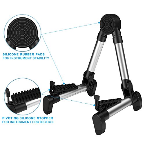Flexzion Guitar Stand Folding Adjustable A-Frame Floor Portable Instrument Stand Rack Holder for Acoustic Electric Classical Guitar and Bass, Violin, Ukulele, Banjo, Mandolin Portable Lightweight