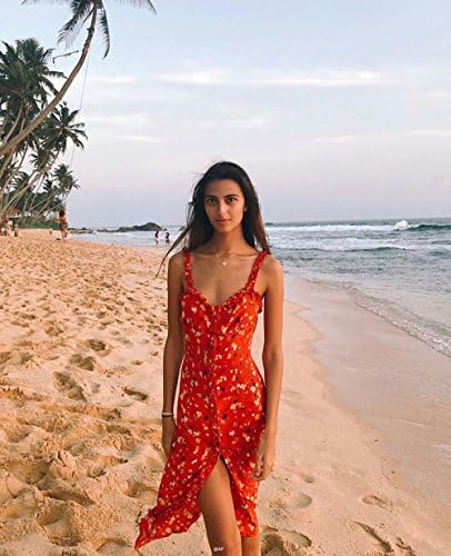 CoCo fashion Women's Summer Spaghetti Strap Button Down Floral Printed Sleeveless Dress