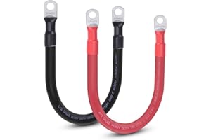 Shirbly 2/0 AWG Flexible Battery Cable with 3/8" Terminals - OFC Pure Copper Inverter & Welding Wire for Automotive Solar RV Motorcycle (Red + Black 1FT Pair)