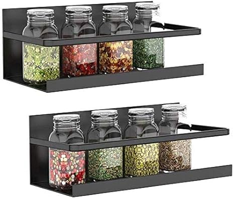 Amazon マグネティックスパイスラック2パックスパイス収納棚スパイスボトル 紅茶 コーヒーシロップ シュガーパケット用の強力なマグネティックキッチンオーガナイザーラックブラック 調味料 スパイスラック オンライン通販