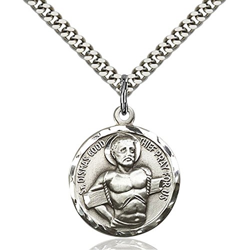 Sterling Silver Dismas Pendant 7/8 x 3/4 inches with Heavy Curb Chain